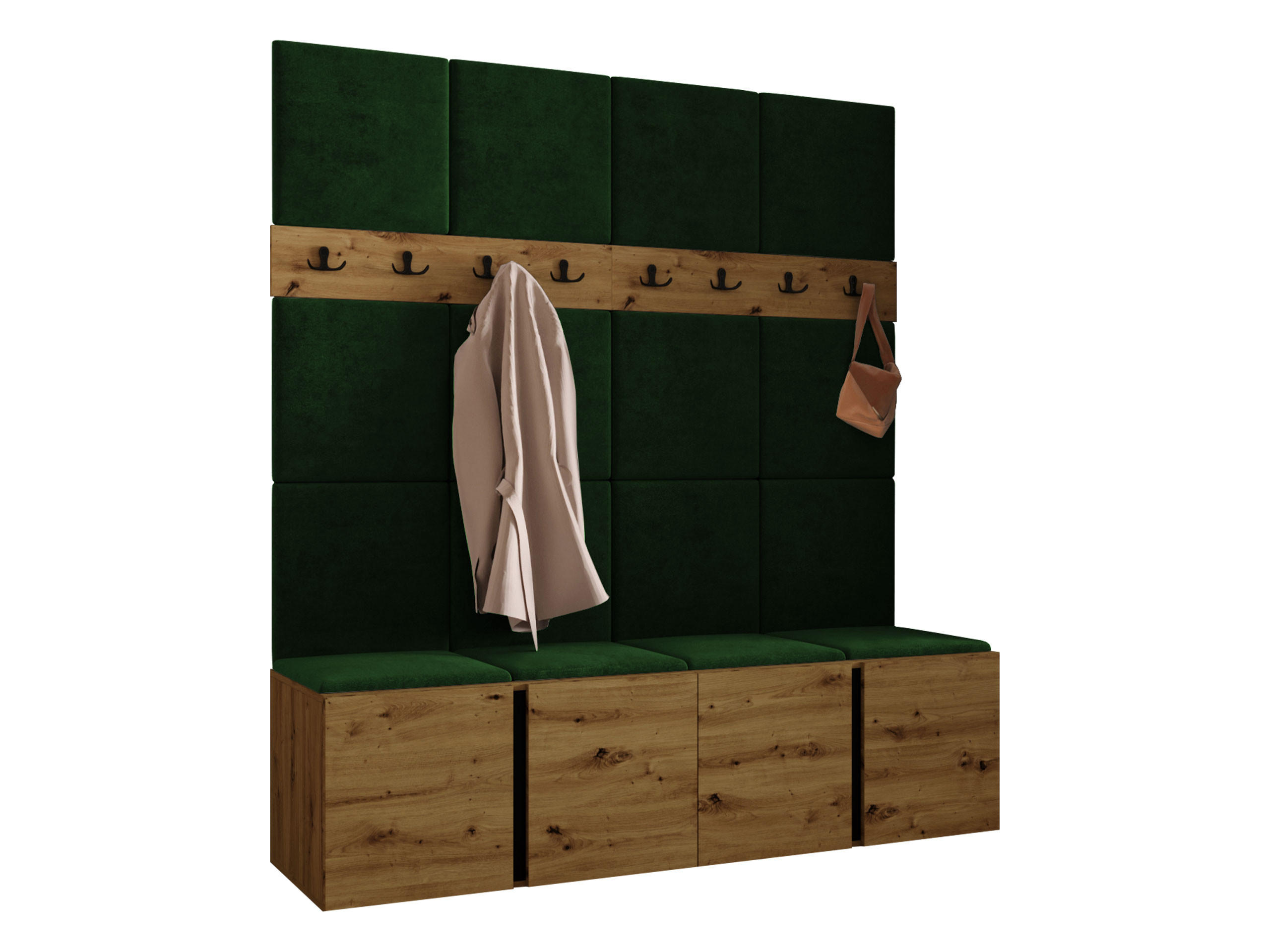 MOBILIER PENTRU HOL Orion V - verde/stejar Artisan, material plastic/compozit lemnos (168/186/46cm) - MIRJAN24