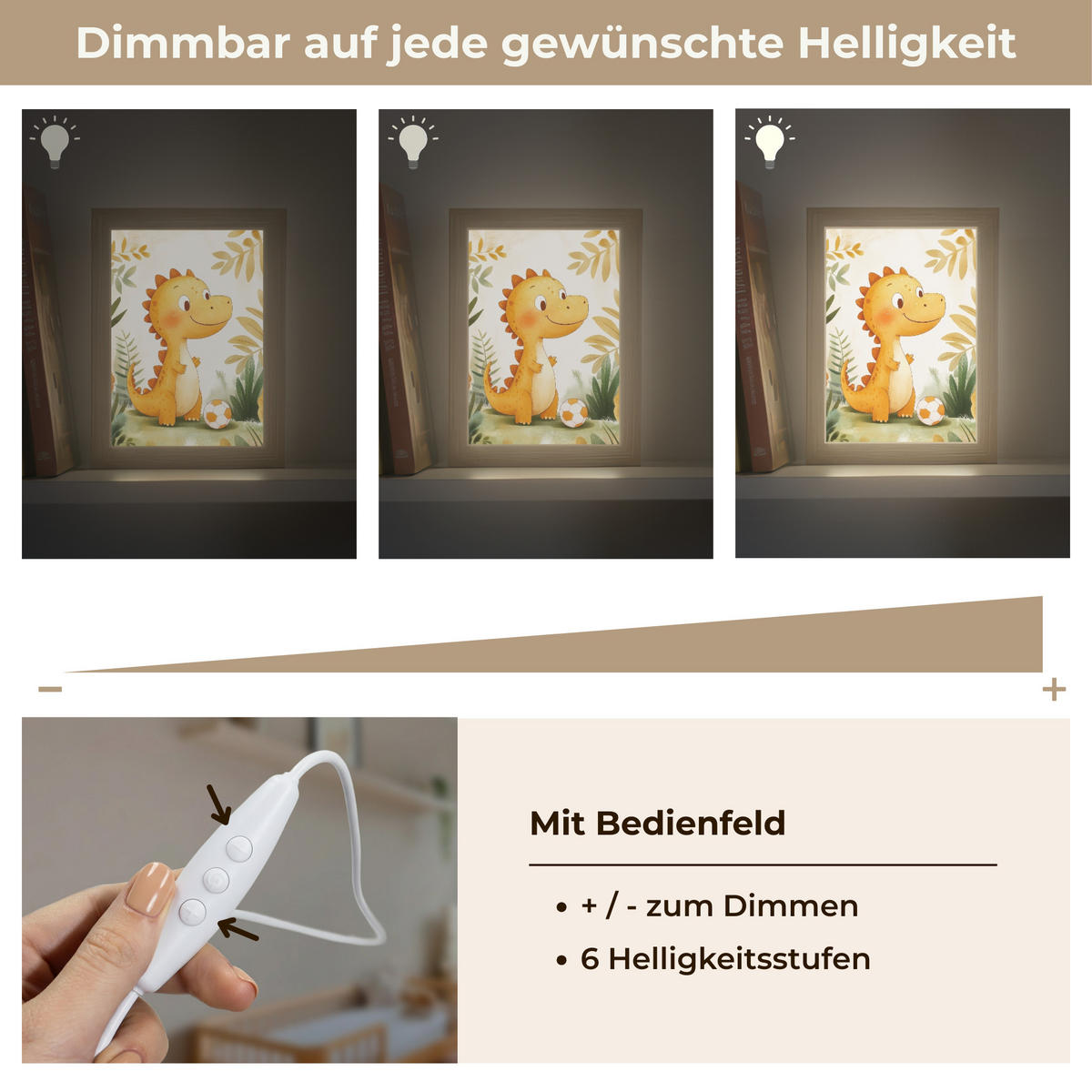 NACHTTISCHLAMPE Dino - Fußball - Orange 15x20 cm - Beige, Holzwerkstoff (8/15/20cm)