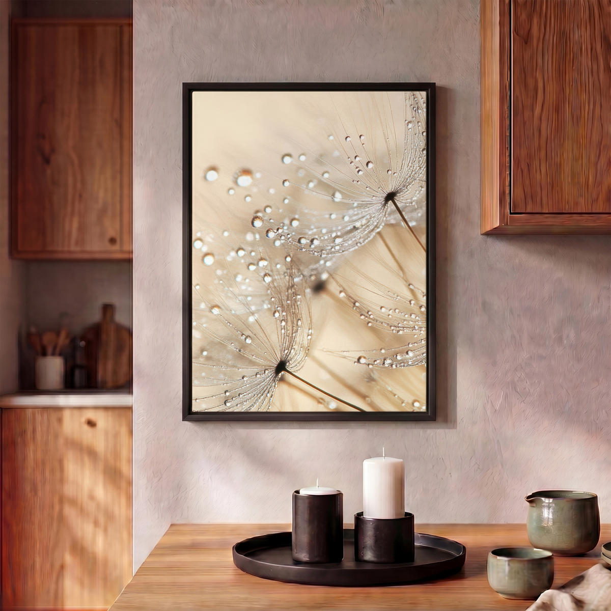 LEINWAND Bilder mit Rahmen - Löwenzahn - Abstrakt - Natur - Beige - 30x40 - Braun, Textil (30/40cm) - MuchoWow
