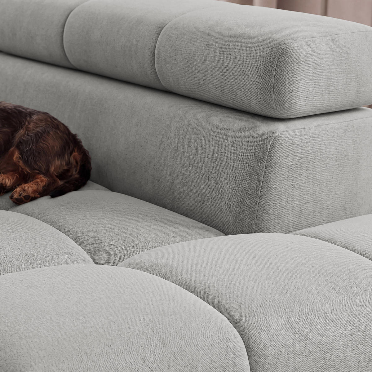 ECKSOFA PUDDING S Rechts mit Schlaffunktion 125x195 Velours Grau - Schwarz/Grau, Holz/Textil (275/177cm) - Muffo