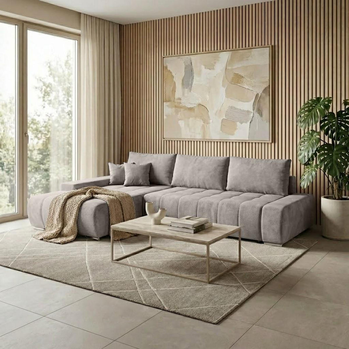 ECKSOFA Draco L cappuccino links - Chromfarben/Cappuccino, Textil/Metall (267/186cm) - Beautysofa