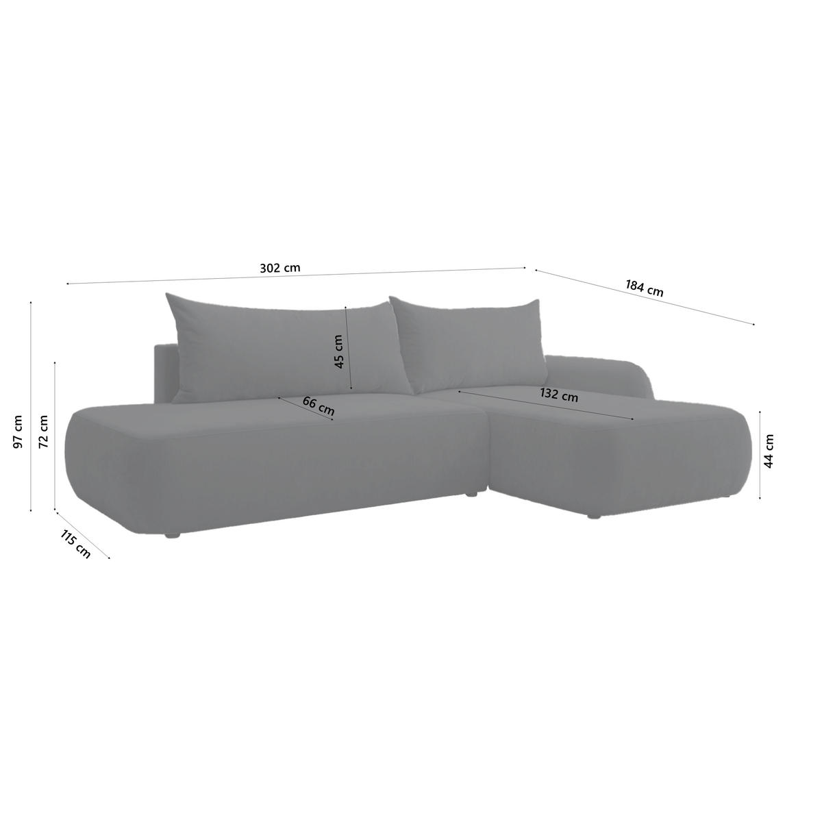ECKSOFA Munduk I mit Schlaffunktion, Anthrazit - Dunkelgrau, Textil (302/184cm) - Fedve