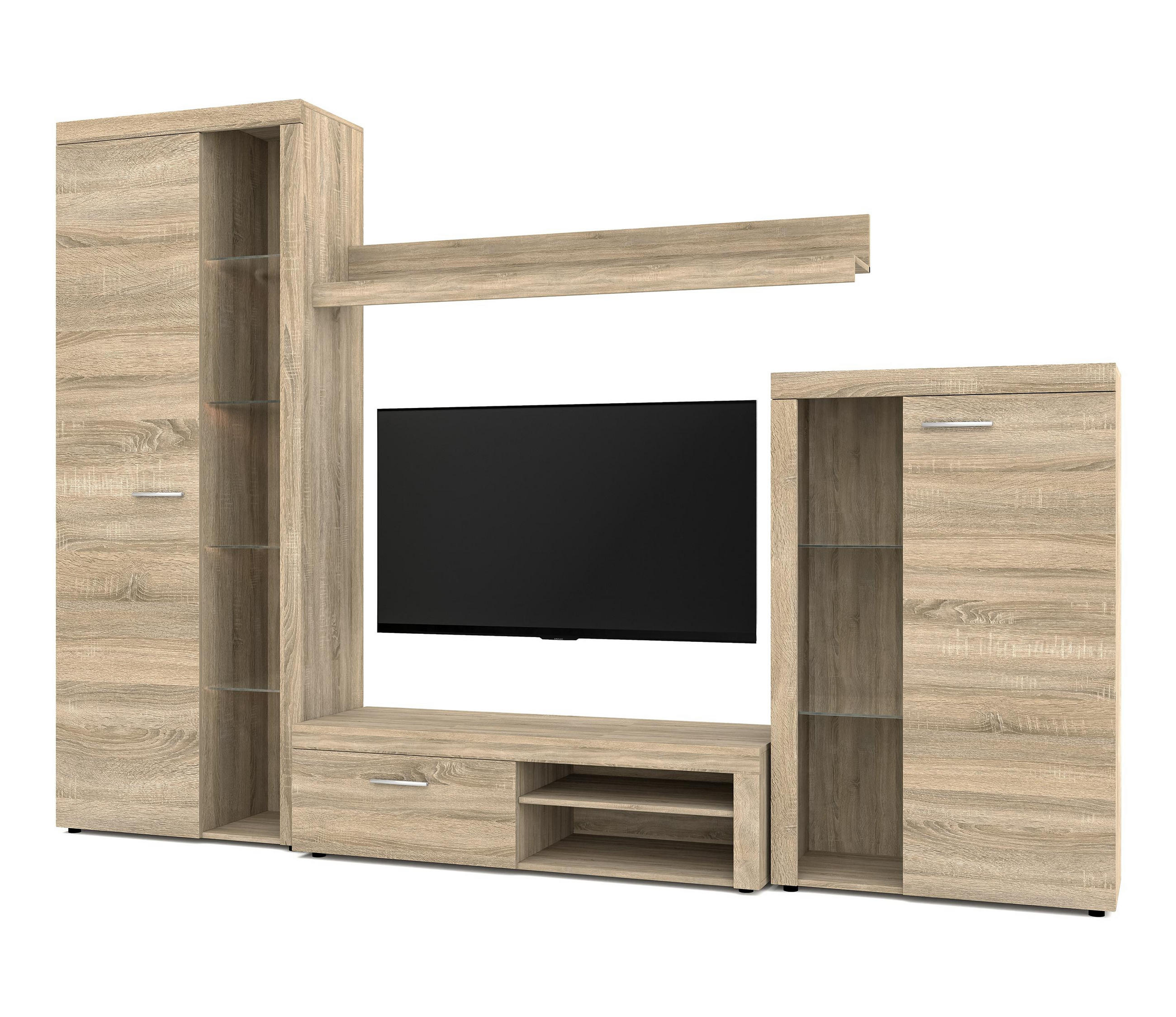 WOHNWAND Spacoro Sonoma Eiche 270/190/41 cm Wohnwand Modern ohne LED - Beige, Holzwerkstoff/Kunststoff (270/190/41cm) - AX Living