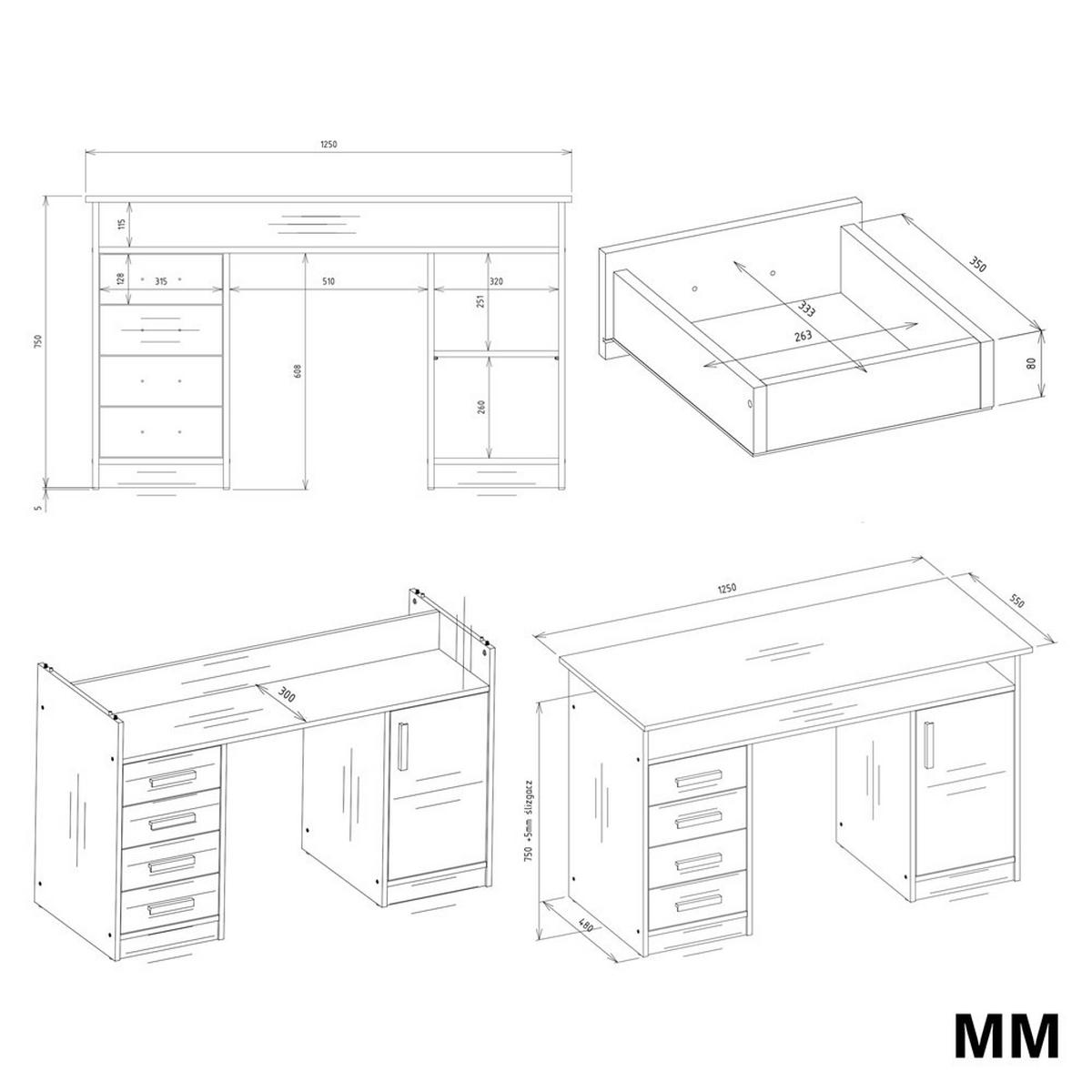 SCHREIBTISCH Weiß 125/75/55 - Weiß, Holzwerkstoff (55/125/75cm) - RAUMHIRSCH FURNITURE