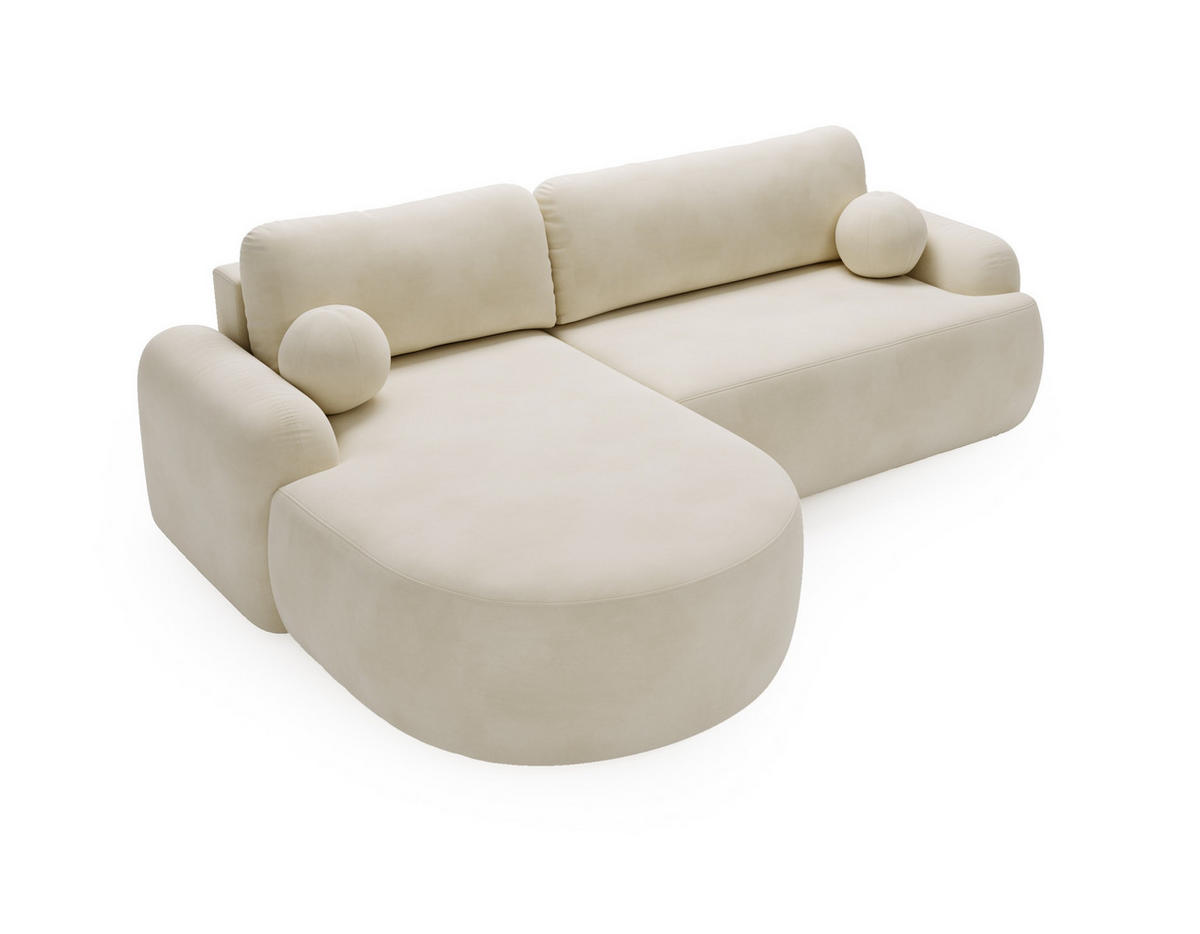 ECKSOFA Cloudy Creme, Sofa aus Velourstoff mit Kissen, linke seite - Creme, Holzwerkstoff/Textil (177/261cm) - Bettso