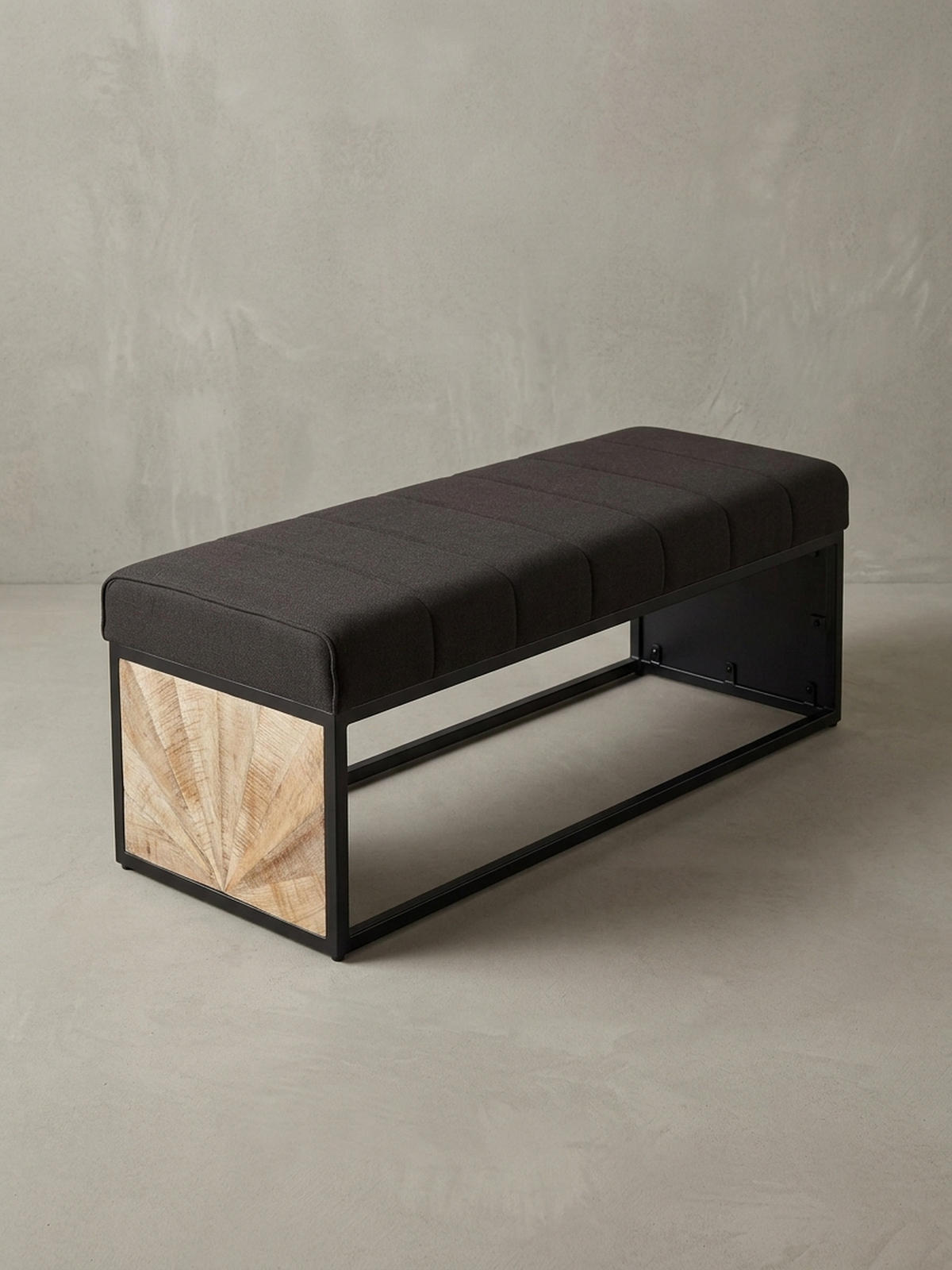 SITZBANK – Metall, Retro-Look, Rillenmuster - Schwarz, Textil/Metall (105/40/40cm) - KADIMA DESIGN