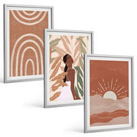 BILDER SET 3er Set - 40x60 cm Silberner Rahmen - abstrakte Formen im Boho-Stil - Silberfarben, Kunststoff (40/60cm) - TULUP