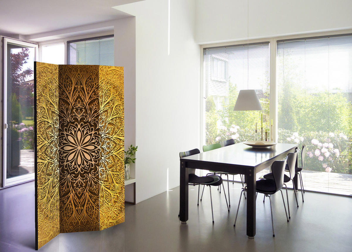 PARAVENT Einseitig Bedruckter 3-tlg 135x172 cm Mandala im Boho - Braun, Holz/Textil (135/172/3cm) - Muralo