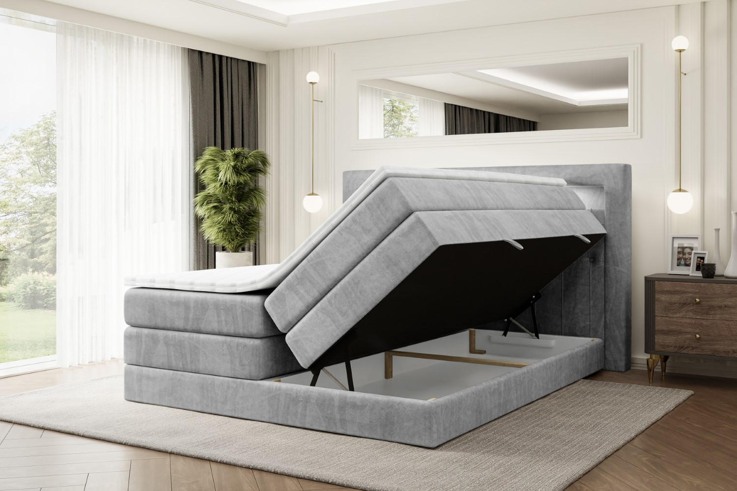 Thumbnail - Altdecor Boxspringbett, Hellgrau, Holzwerkstoff, Höhe ca. 37 cm, 180x200 cm, Schlafzimmer, Betten, Boxspringbetten