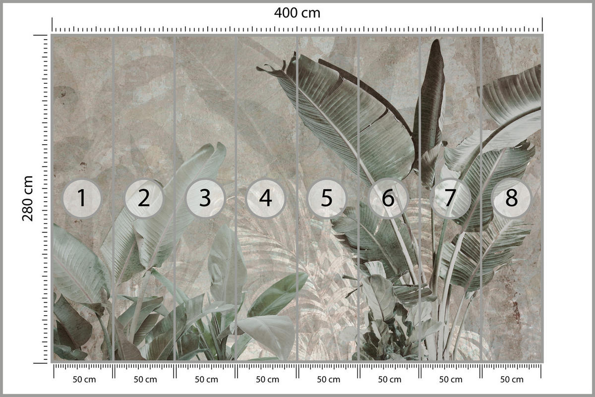 FOTOTAPETE für Büro Beton Bananenblätter Abstrakt Pflanzen Vintage 400x280 - Beige/Braun, Papier (400/280cm) - Muralo