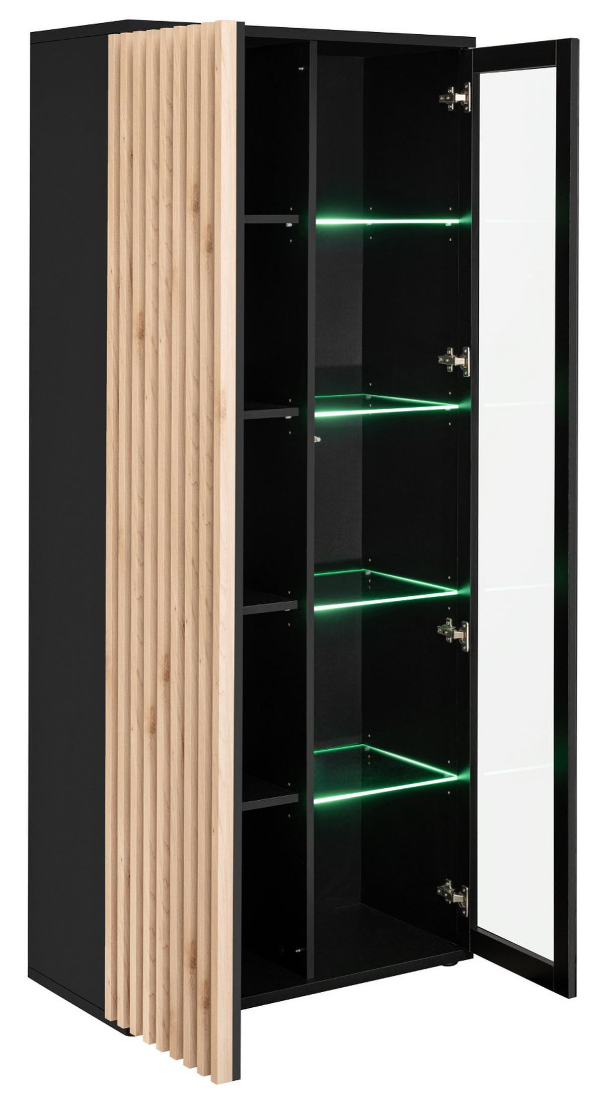 WOHNWAND schwarz, Eiche Jackson 353 cm, Schrankwand mit Kamin - Eichefarben/Schwarz, Glas/Holzwerkstoff (340/192/45cm) - Furn.Design