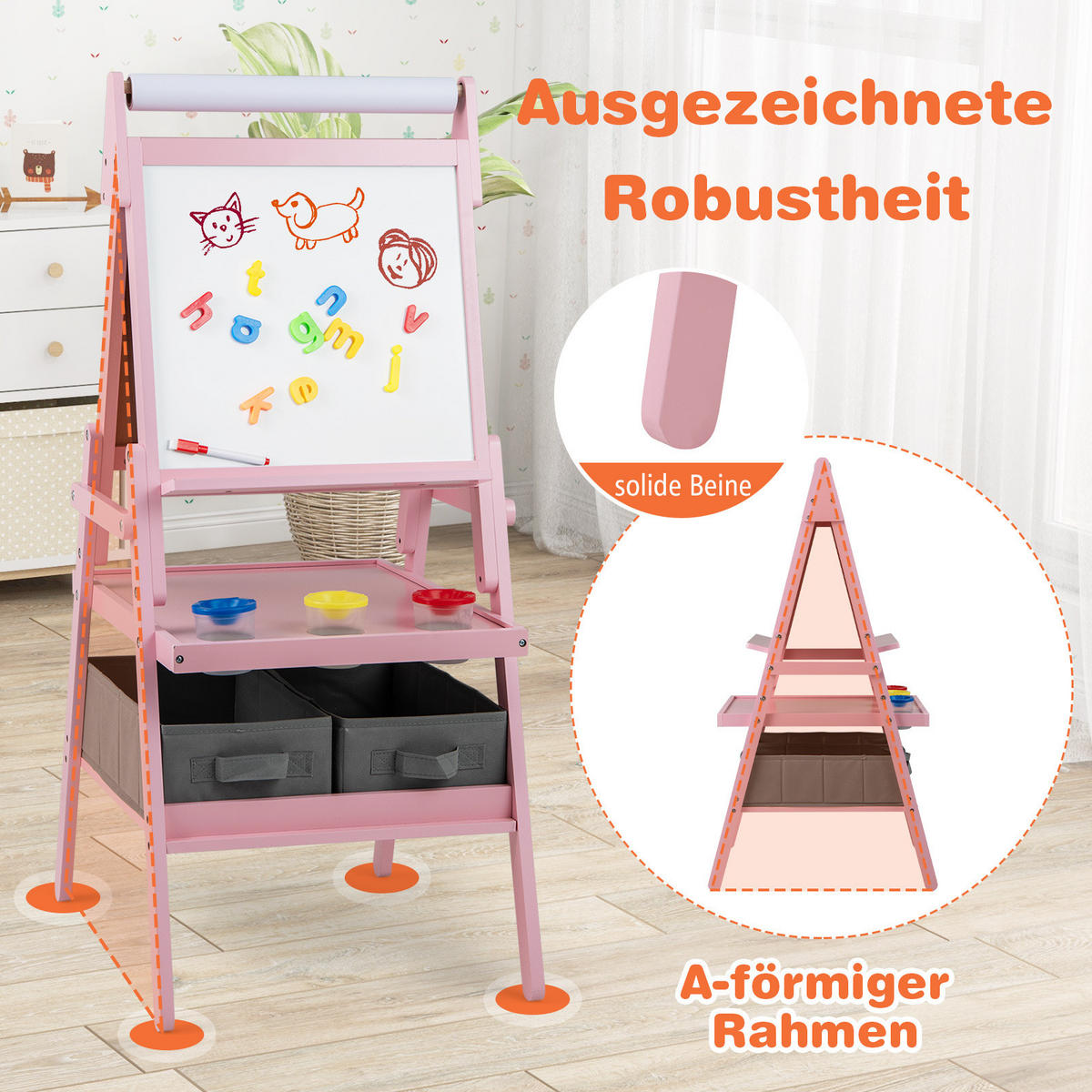 KINDERSTAFFELEI Rosa - Pink, Holzwerkstoff (46/101.5/54cm) - COSTWAY