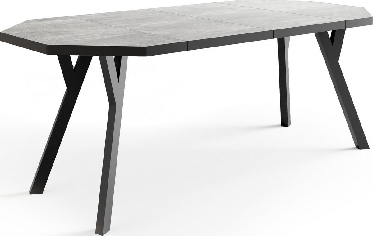 ESSTISCH Desmond achteckiger ausziehbarer, Grauer Beton 100-200/100/76 cm - Hellgrau/Schwarz, Holz/Holzwerkstoff (100/100/76cm) - WFL GROUP