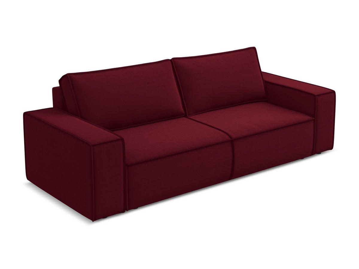 3-SITZER SOFA mit Schlaffunktion Samt Stoff Rot - Bordeaux/Rot, Kunststoff/Textil (255/85/105cm) - Makamii