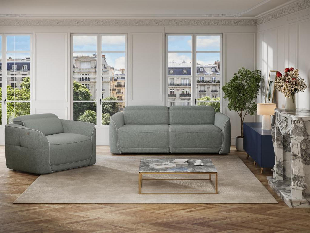 RELAXSESSEL elektrisch - melierter Stoff - Grau - OZARTO - Grau, Textil (107/77/121cm) - Vente-Unique