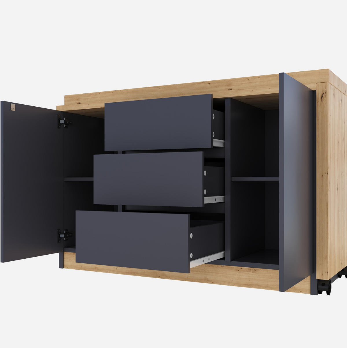 SCHREIBTISCH aus Spanplatte 120x50x76,5 cm Grau/Eiche drehbar, klappbar mit Stauraum - Grau, Holzwerkstoff (120/76.5/50cm) - IVMEU