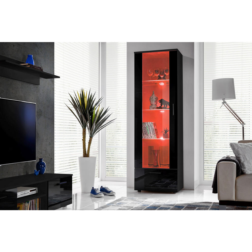 Thumbnail - Komodee Vitrine, Schwarz, Schwarz, Glas, Uni, 3 Fächer, Rechteckig, 60x192x42 cm, Wohnzimmer, Wohnwände, Vitrinenschränk...