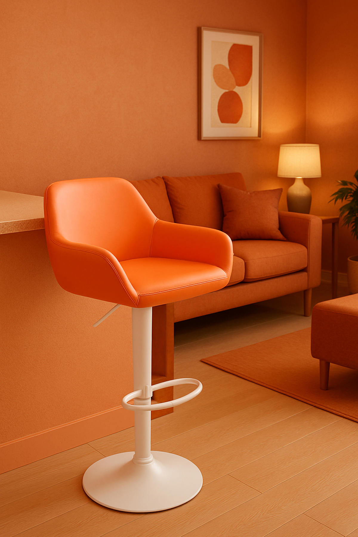 BARHOCKER 2er Set Prag Kunstleder weiß orange - Orange/Weiß, Kunststoff/Metall (51/109/52cm) - TPFLiving