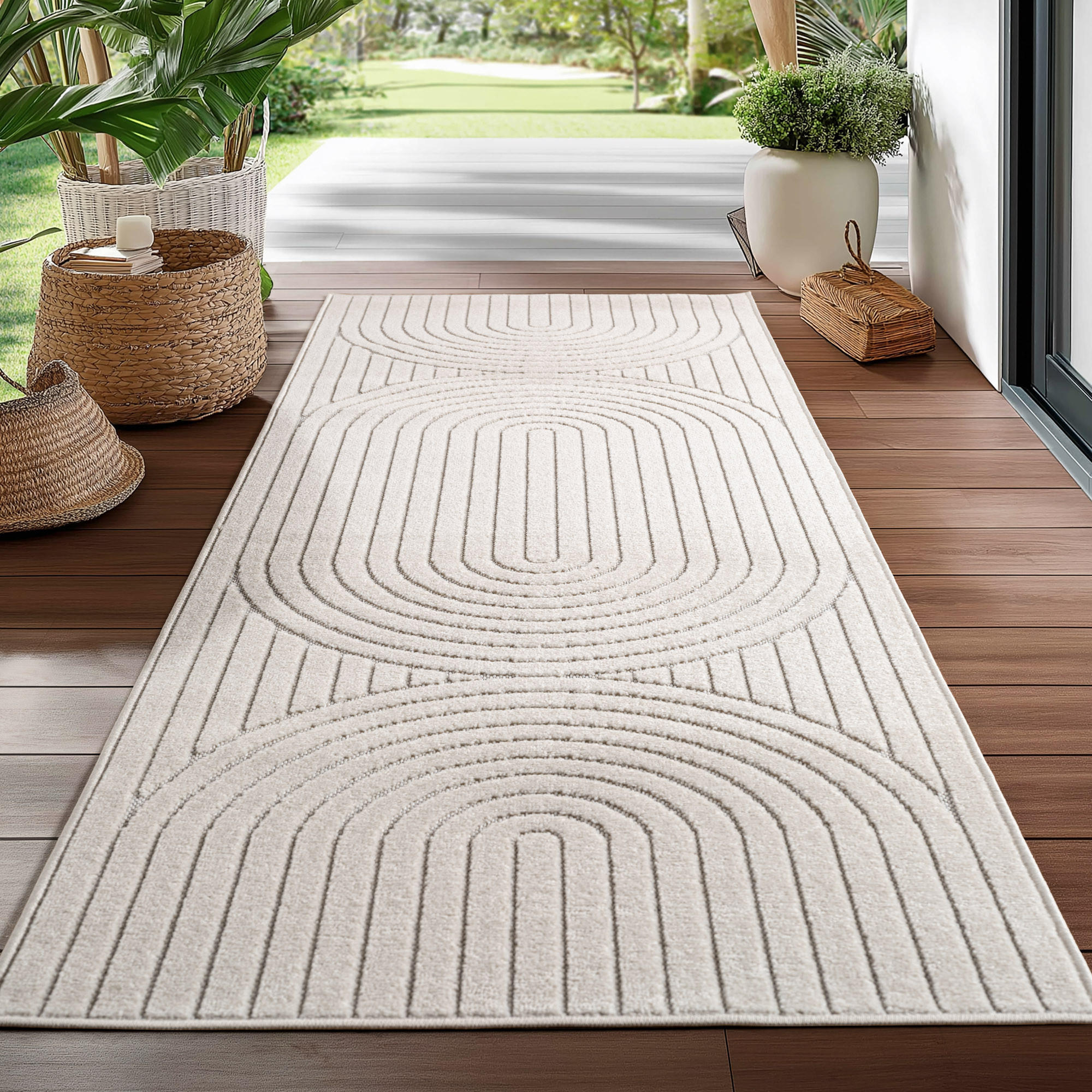 TEPPICH In-/Outdoor Kurzflor Skandi 3D-Design Polypropylen Balkon Creme Läufer 80x150 - Creme, Textil (80/150cm) - KADIMA DESIGN