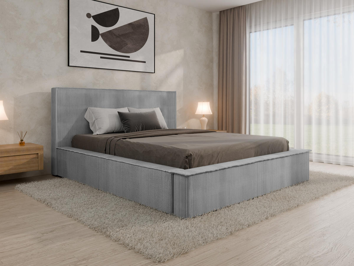 POLSTERBETT SANA 160x200cm Elegantes Polsterbett für modernen Wohnstil , Taschenfederkernmatratze LIORA(19cm), grau - Grau, Holz (160/200cm) - Panda Möbel