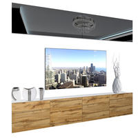 WOHNZIMMERWAND Schrankwand mit LED Schwarz / Eiche Wotan - Schwarz/Braun, Holz (200/180/36cm) - B BELINI GROUP