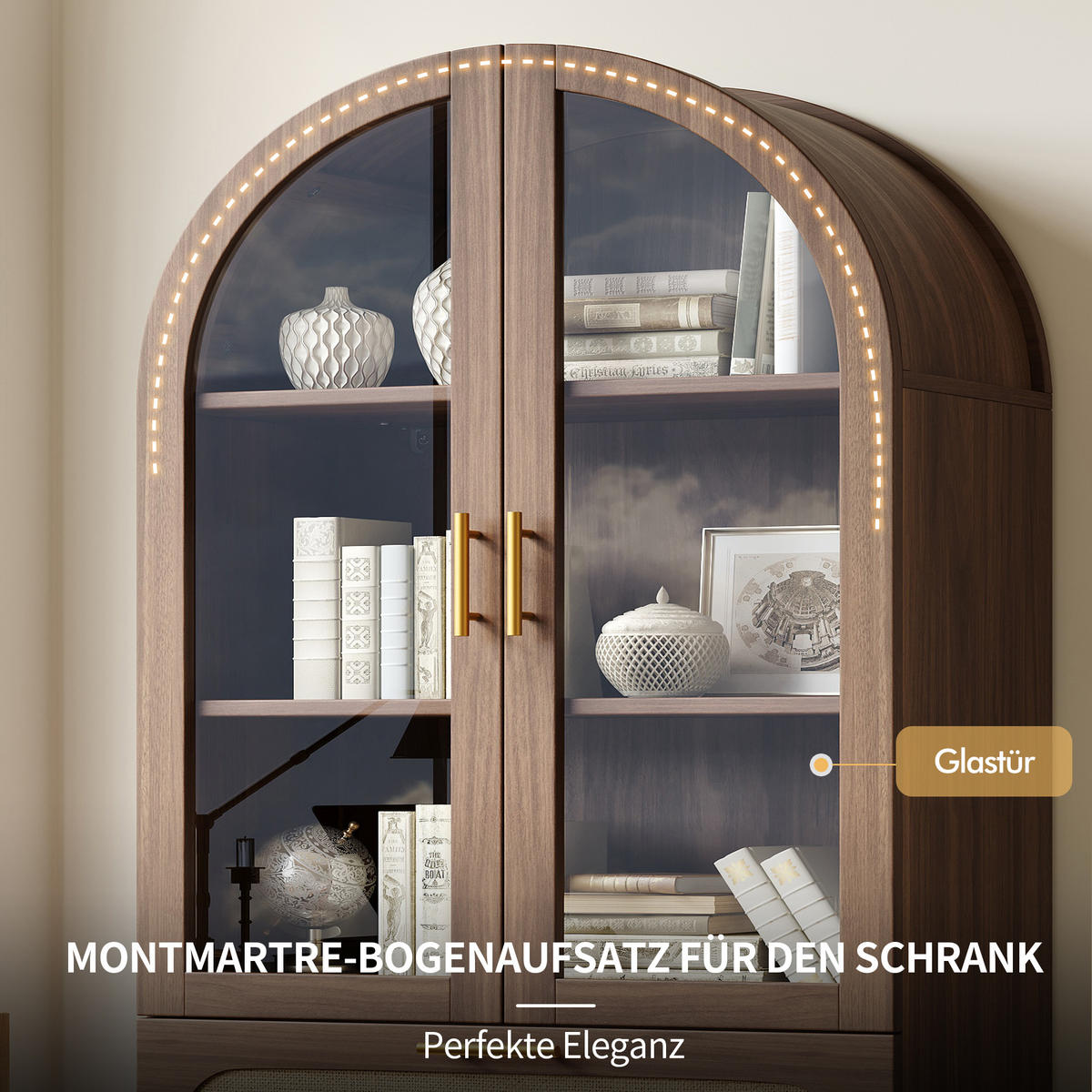 VITRINE in Nussbaum Bücherregal mit 2 Schubladen und verstellbaren Böden, H175/B80/T40cm - Transparent/Naturfarben, Glas/Holzwerkstoff (80/175/40cm) - STILVORA