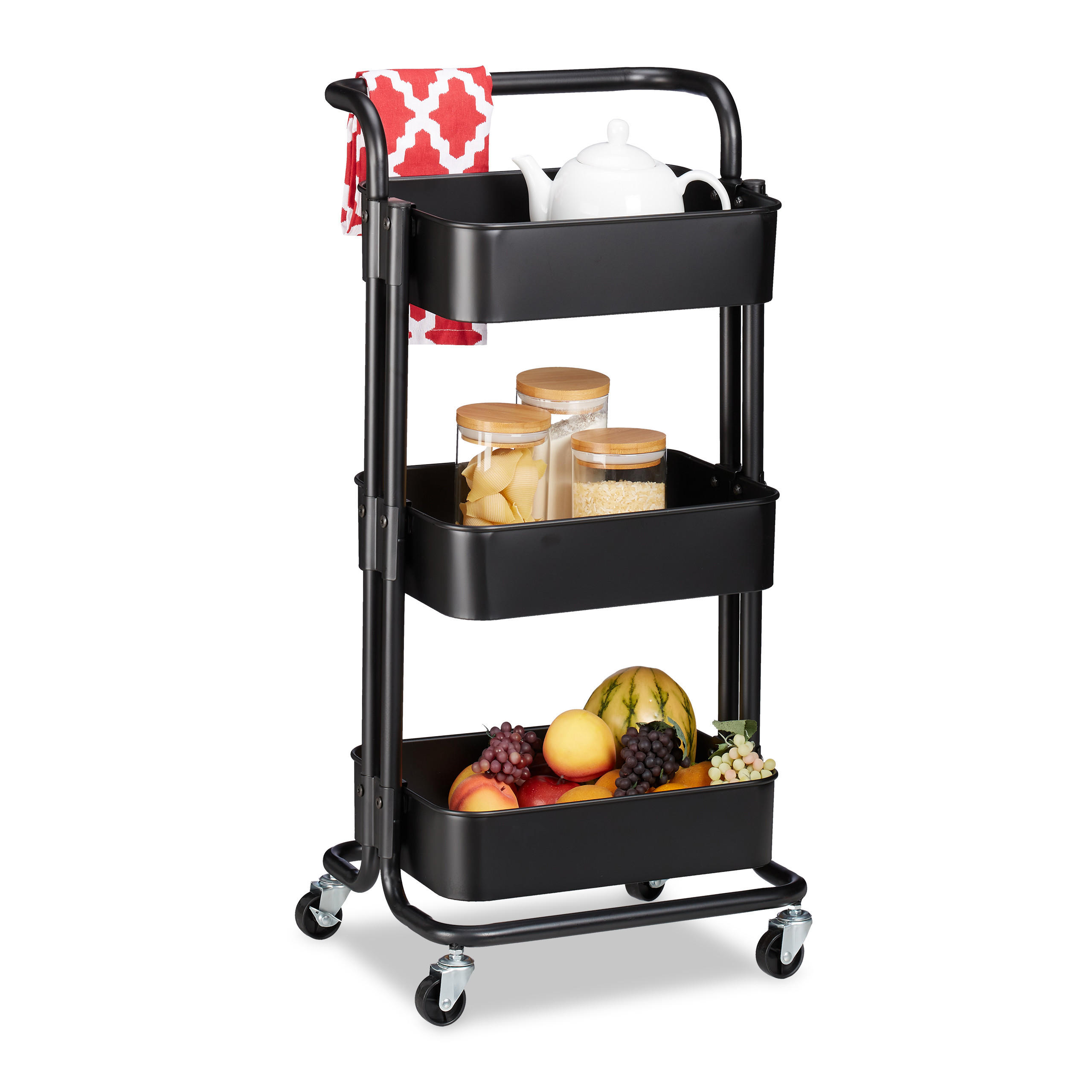 ROLLWAGEN - Schwarz, Kunststoff/Metall (42/84/37cm) - Relaxdays