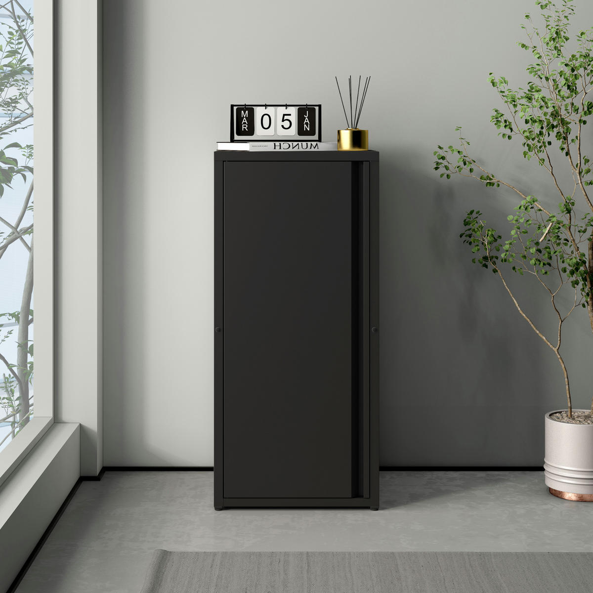 AKTENSCHRANK Burlöv - Schwarz, Metall (40/88/35cm) - [en.casa]