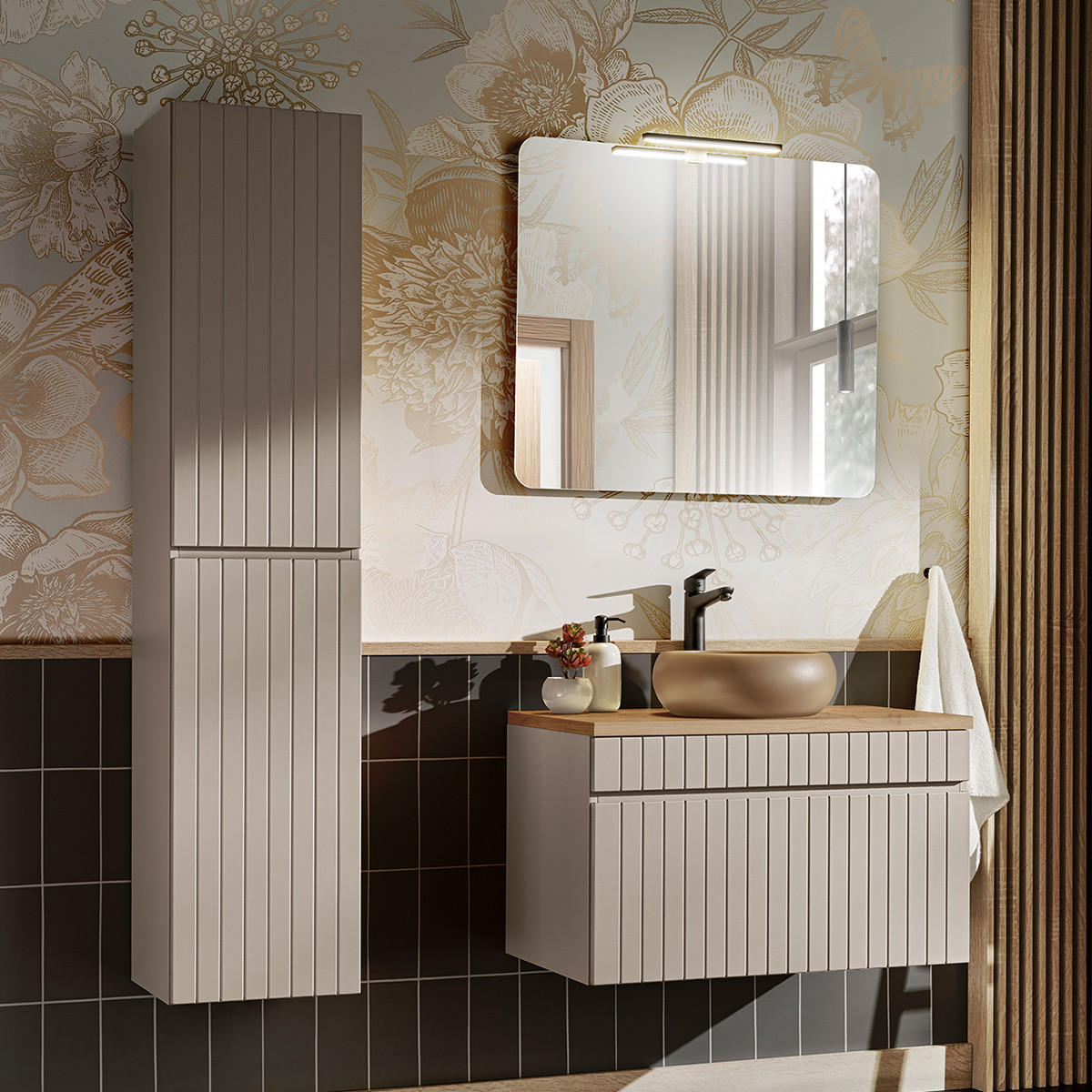 BADMÖBEL 80.4cm Zelie 2er-Set Kaschmir - Beige, Holzwerkstoff (80.4/48/46cm) - Petits-meubles