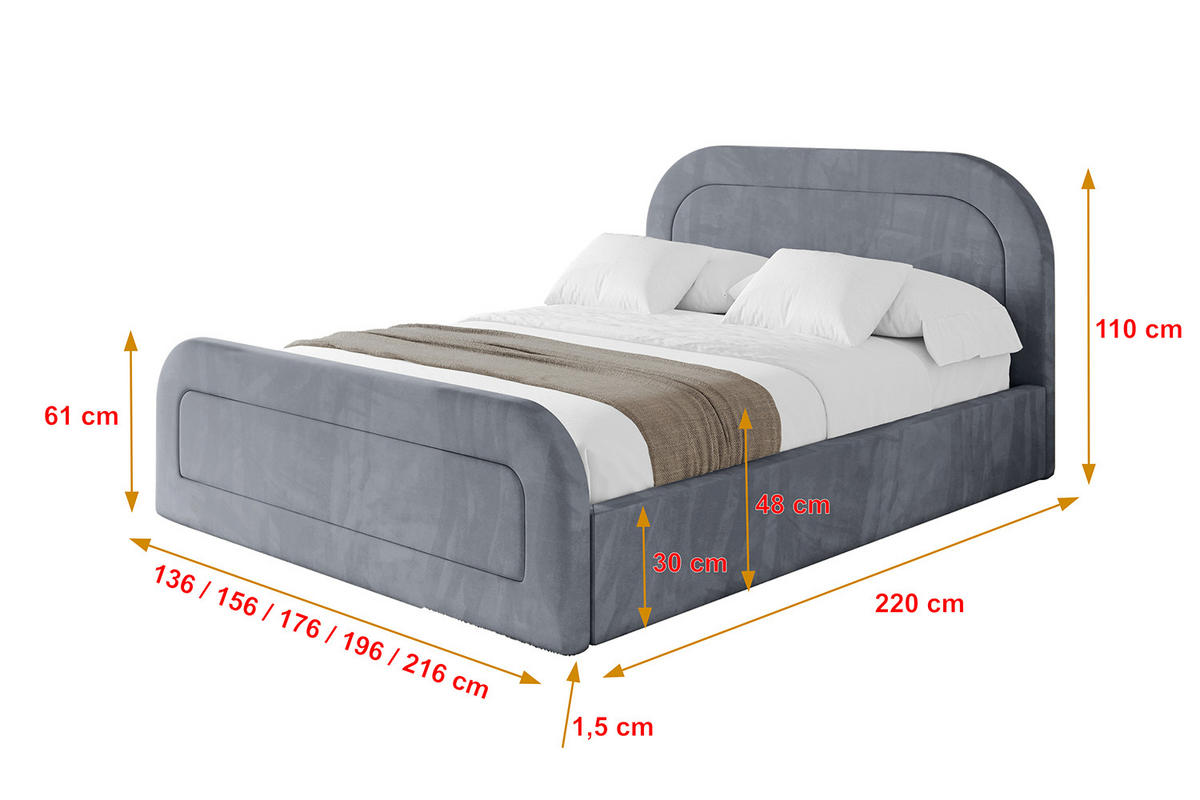POLSTERBETT mit Bettkasten, Fußteil und Lattenrost, Boxbett ohne Matratze - LERAY-Z 120x200 Grau - Grau, Holzwerkstoff/Textil (120/200cm) - ALTDECOR