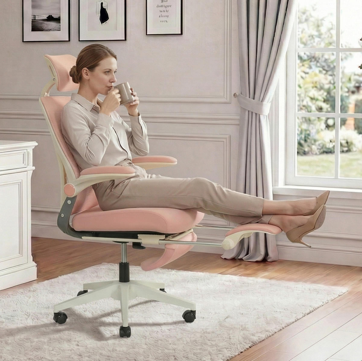 DREHSTUHL 67/67/129 cm pink aus Schaumstoff mit Mesh-Rückenlehne und klappbarer Rückenlehne - Pink, Kunststoff (62/129/48.5cm) - OKWISH