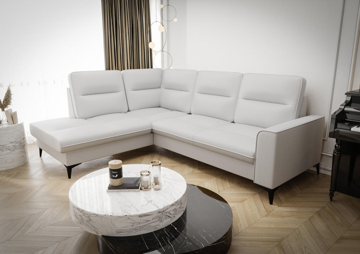 ECKSOFA KONGO RBN14, Eckcouch in L-Form mit Schlaffunktion, Farbe: Weiß, Kunstleder, Ottomane Links - Weiß, Textil (260/200cm) - O-Sofa