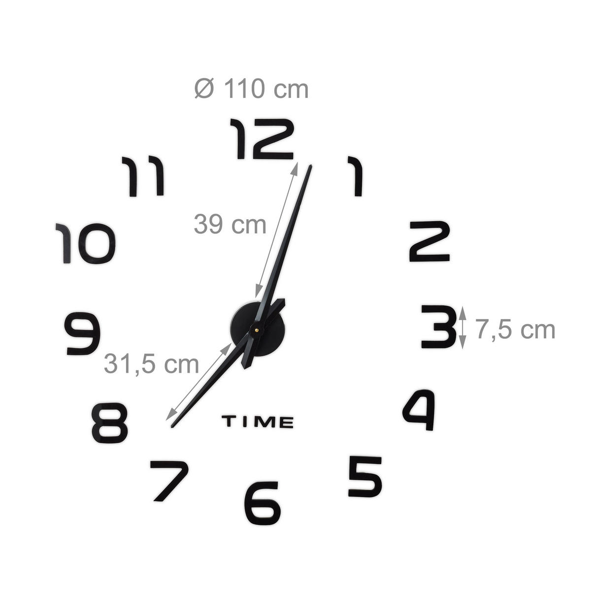 WANDUHR - Schwarz, Kunststoff/Textil (10/39/3.5cm) - Relaxdays