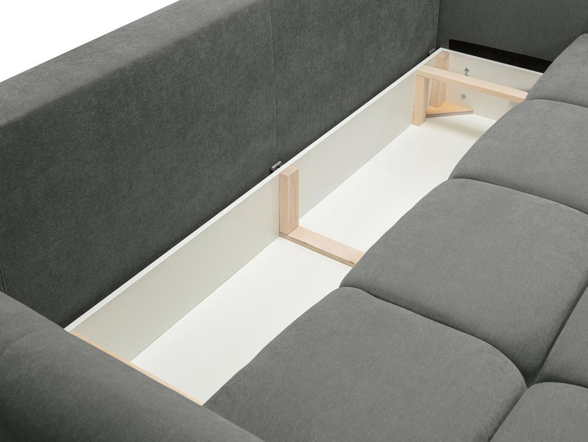 BETTSOFA MODA Grau Chenille-Stoff mit Schlaffunktion - Grau, Holz (245/86/110cm) - MASSENO