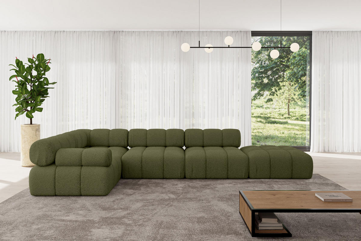 ECKSOFA modulares Sofa Felto-L2 - 380x190x70 cm Grün Bouclé - Grün, Holzwerkstoff/Textil (380/190cm) - ALTDECOR