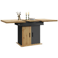 ESSTISCH 110-140x80x75 cm in Natur und Schwarz aus MDF mit Stauraum ausziehbar - Naturfarben, Holzwerkstoff (140/80/75cm) - Modfu