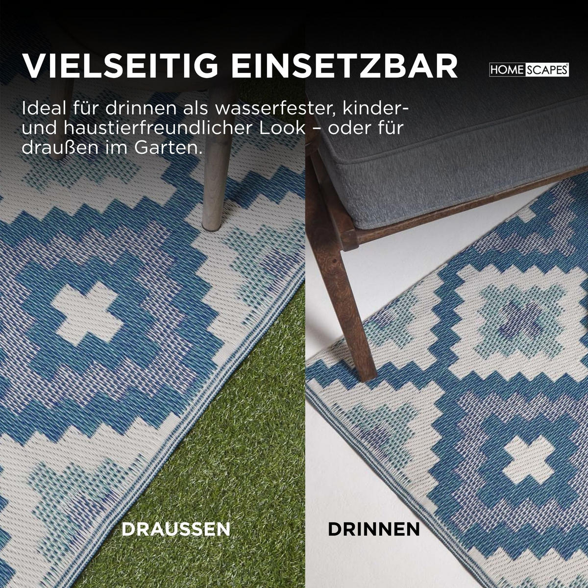 OUTDOORTEPPICH Mia, geometrisch gemustert 240/300 cm - Blau, Kunststoff (240/300cm) - Homescapes