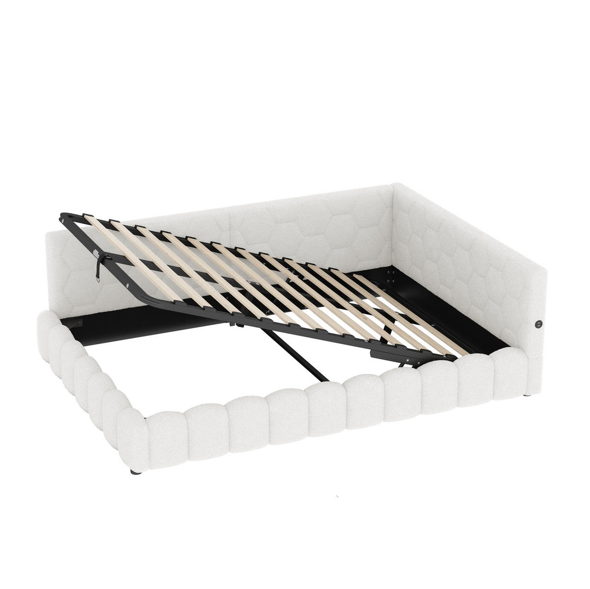 POLSTERBETT 140/200 cm mit Bettkasten, LED-Beleuchtung und USB/Typ-C - Weiß, Textil (140/200cm) - BEAOK