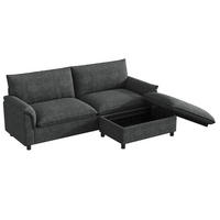 SOFA 216/77/82 cm Schwarz aus Chenille mit Fußhocker und Stauraum - Schwarz, Textil (77/82/216cm) - OKMYHOME