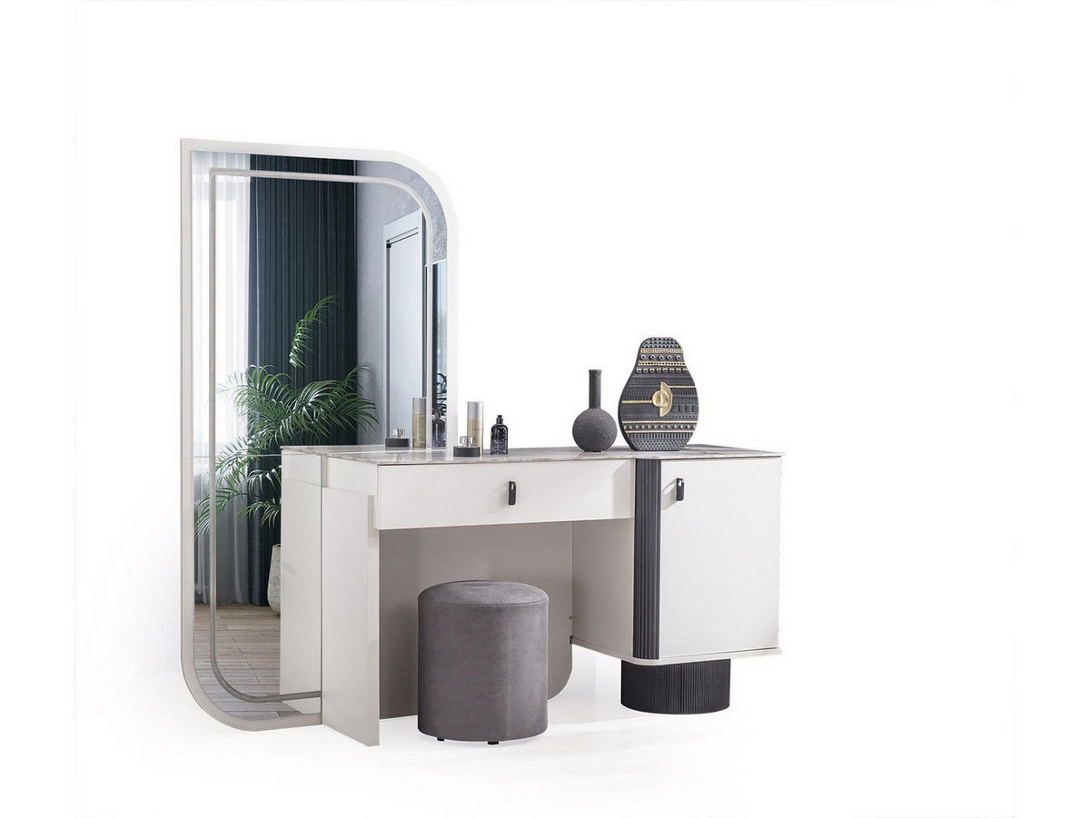 BETTANLAGE BARCELONA Schlafzimmer-Set, 4-teilig, Anthrazit, Bett mit Kopfteil, 2 Nachttische und Kommode - Anthrazit, Leder/Holzwerkstoff (160/200cm) - Villa Möbel