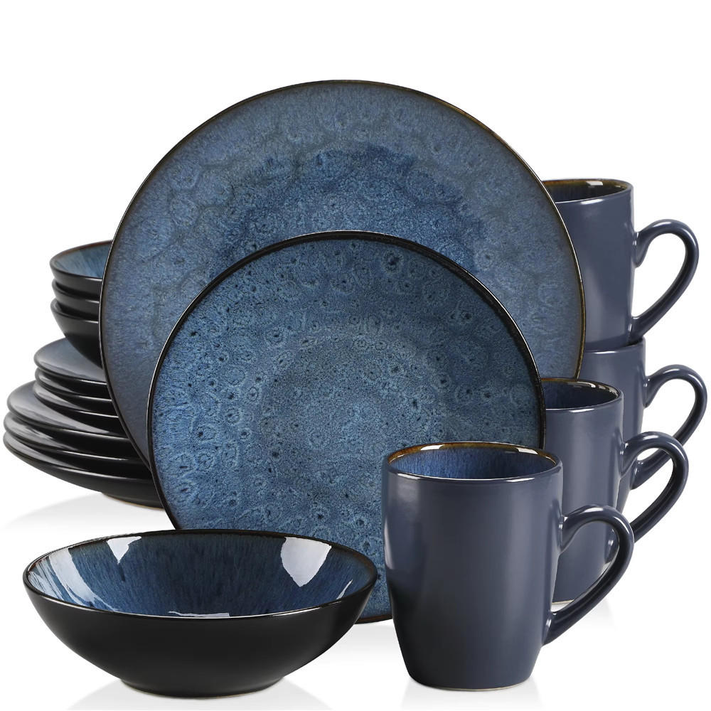 KOMBISERVICE Steinzeug Blau Vintage 16-teilig 4 Personen - Blau, Keramik (27.3/3.3/27.3cm) - Bextcok