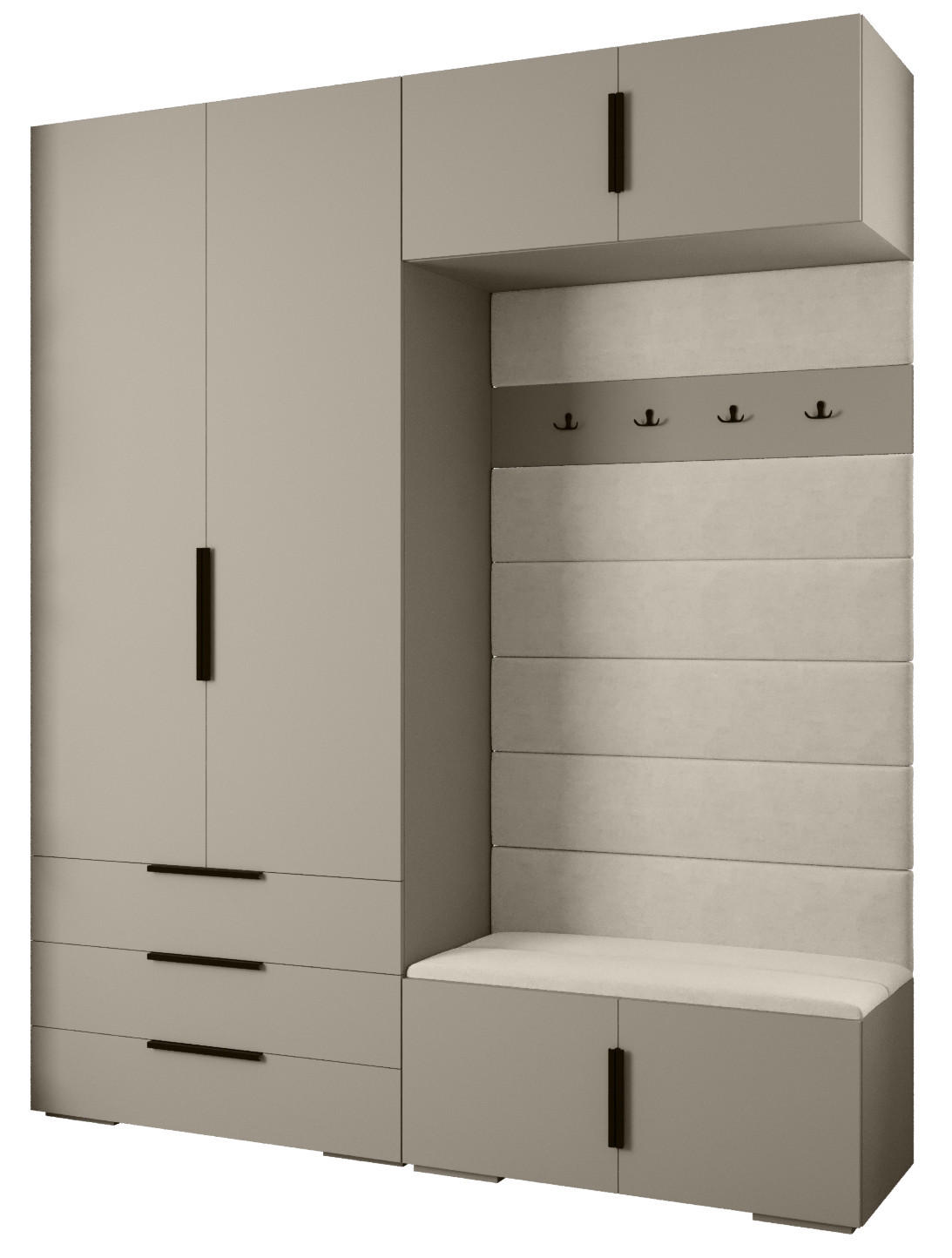 Abiks Möbel Garderoben-Set Kaschmir, Beige, Schwarz 200x236.7x47 cm