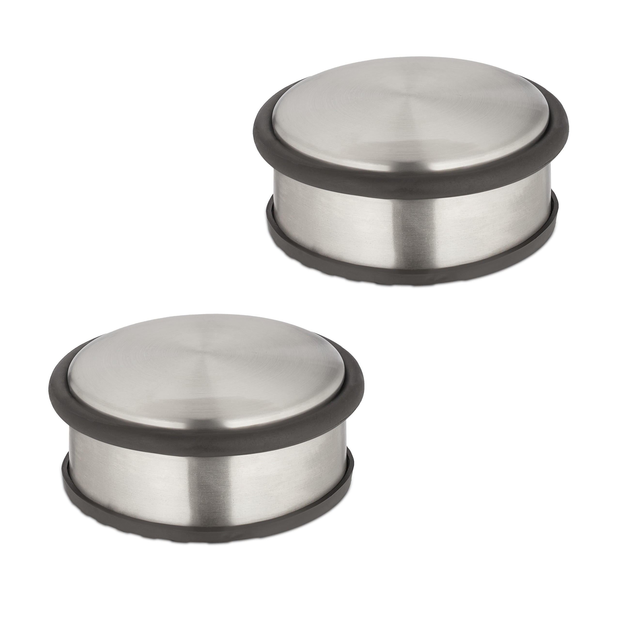 DÖRRSTOPP silver svart 2-pack rostfritt stål - Silverfärgad, Metall/Naturmaterial (10.5/10.5cm) - Relaxdays