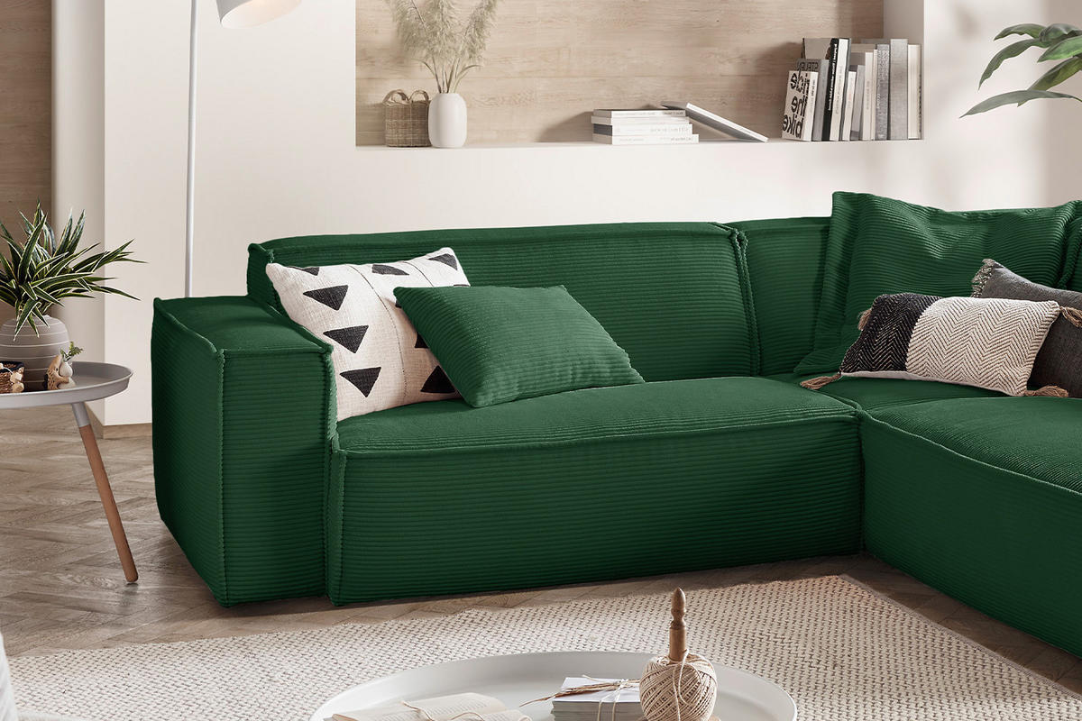 ECKSOFA SAMU Smaragdgrün Cord - Smaragdgrün/Schwarz, Textil (254/224cm) - KAWOLA