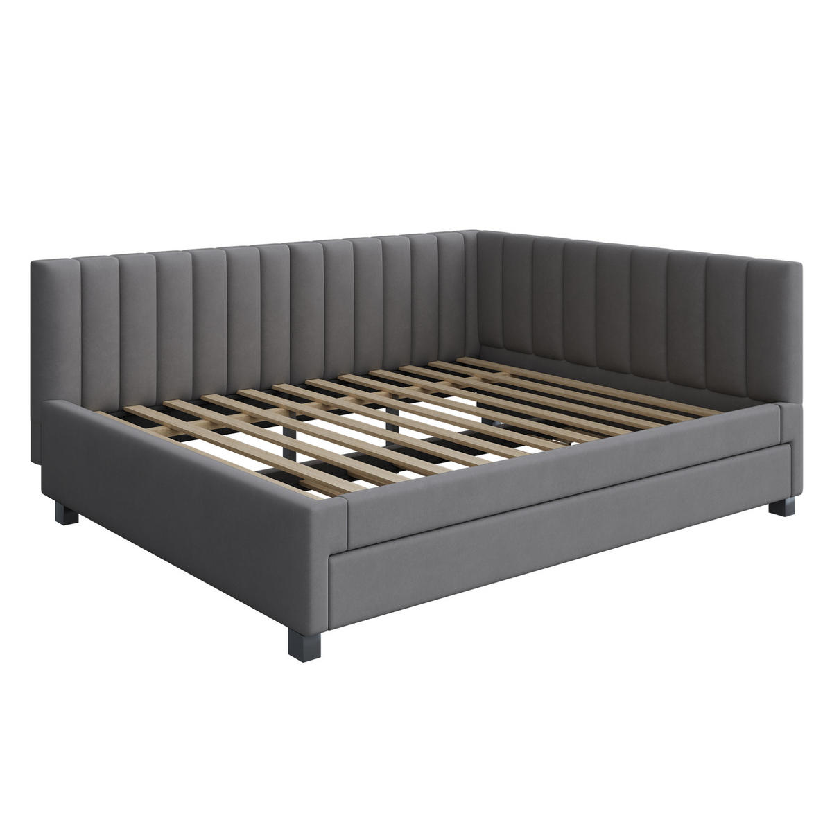 BETT 140/200 cm mit Ausziehbett inkl. Lattenrost in Grau - Grau, Leder (140/200cm) - BEAOK