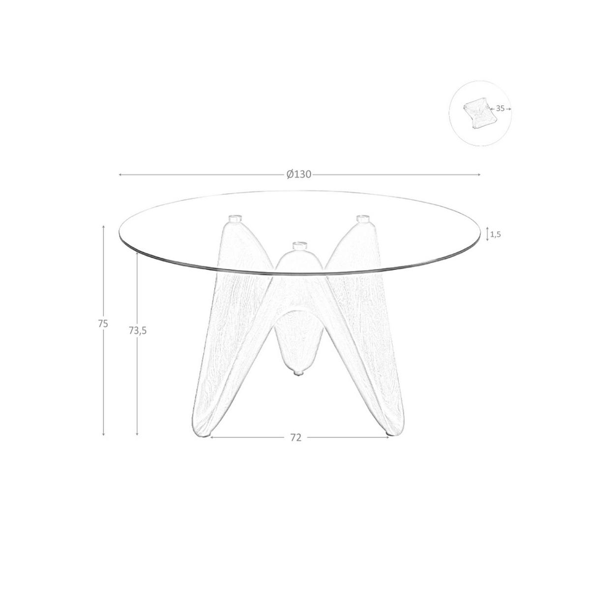 ESSTISCH Esstisch runde gehärtetes Glas aus walnussfarbenes Holz Ø130/75 cm - Transparent/Walnussfarben, Glas (130/130/75cm) - ANGEL CERDA
