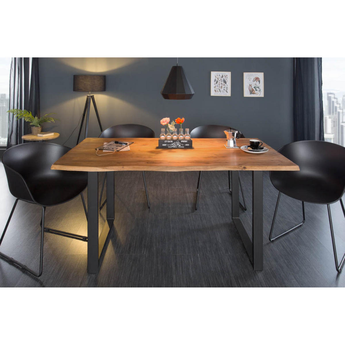 ESSTISCH MAMMUT Wild-Akazie Natur 160 cm - Schwarz/Braun, Holz/Metall (90/160/77cm) - riess-ambiente