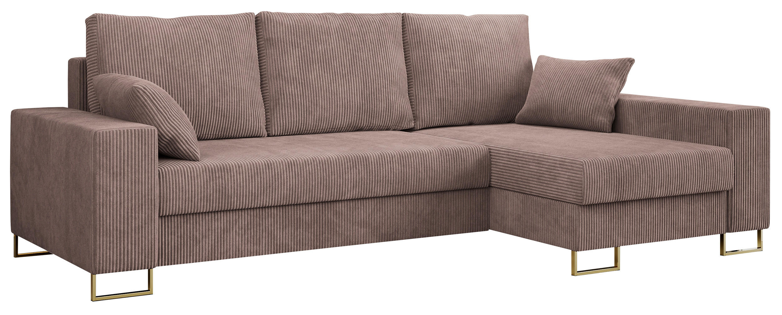 ECKSOFA Dorian Cord Rosa - Goldfarben/Rosa, Textil/Metall (242/138cm) - MKS