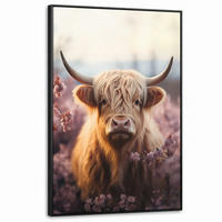 LEINWAND Bilder mit Rahmen - Schottischer Hochländer - Frühling - Hochland - 80x120 - Hellrosa, Textil (80/120cm) - MuchoWow