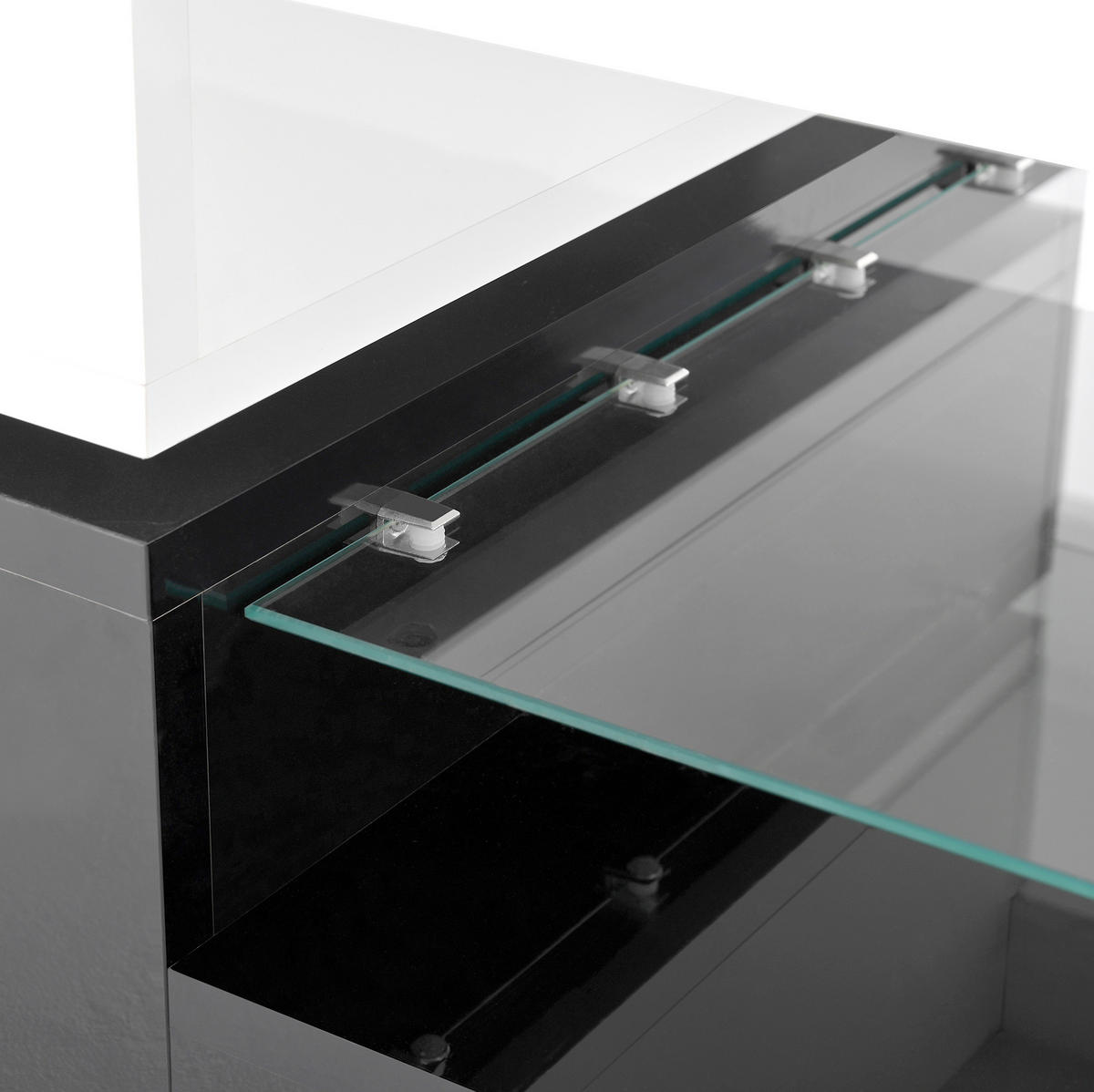 COUCHTISCH aus Holzwerkstoff und Glas 90x45x35,5 cm Schwarz/Weiß mit LED-Beleuchtung, APP- und Bluetooth-Steuerung - Weiß, Holzwerkstoff (90/45/35.5cm) - Modfu